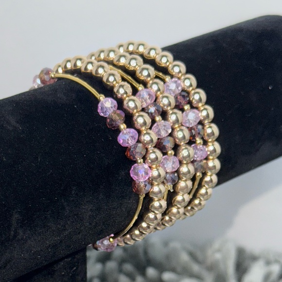 Elegant Gold and Purple Beaded Bracelet 6 Piece Set - Picture 4 of 4